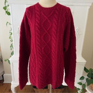 Vintage Red J. Crew Hand Knit Chunky 
Cable Knit Lambswool Sweater Jumper